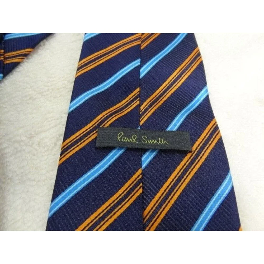 Paul Smith Tie Mens One Size Blue Striped Silk Orange Blue Classic Necktie